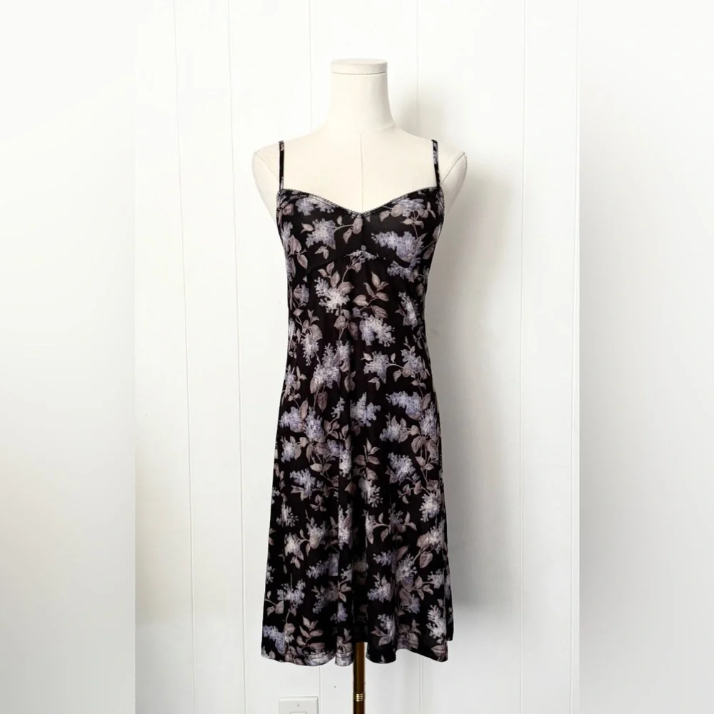 Zimmermann Floral Stretch Slip Mini Dress Black Lavender Purple Semi-Sheer - Picture 3 of 9
